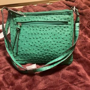 Merona Green Faux Leather ostrich Shoulder Strap Purse